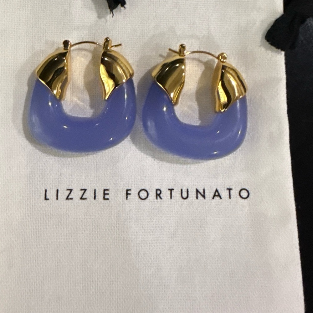 Lizzie Fortunato Gold Organic and Periwinkle Hoop Earrings Retail for $150
